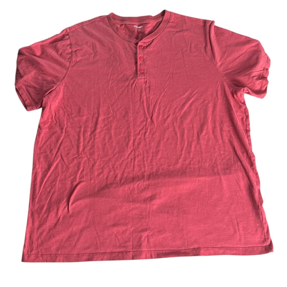 Old Navy Henley Shirt Mens XXL Red Short Sleeve Soft‎ Washed Casual Basic Button